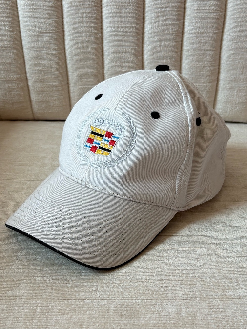 Vintage Cadillac Crest Embroidered Strapback Hat Cap Off White Hammette Sharp
